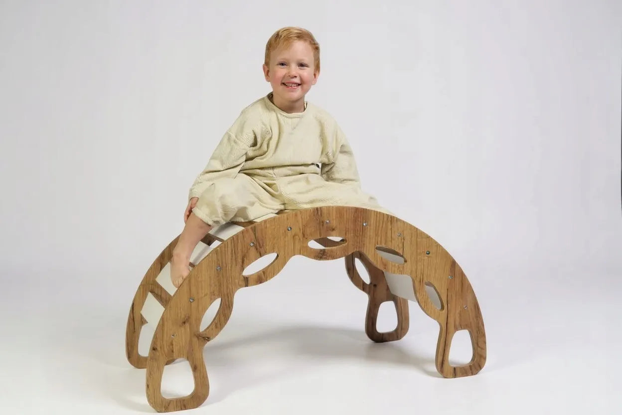 Montessori bujakas 3 viename su čiuožykla ir sienele Kids Helper BM-310, ąžuolo ir baltos spalvos