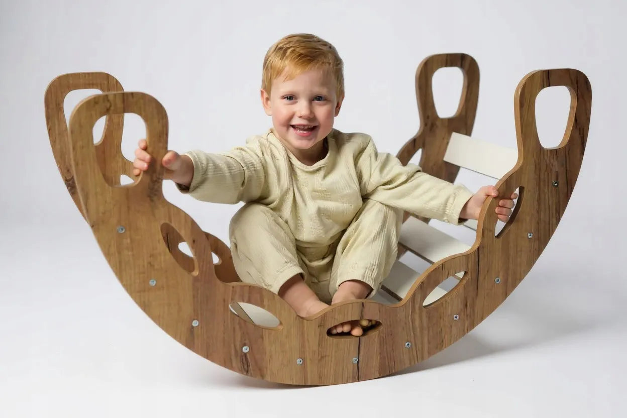 Montessori bujakas 3 viename su čiuožykla ir sienele Kids Helper BM-310, ąžuolo ir baltos spalvos