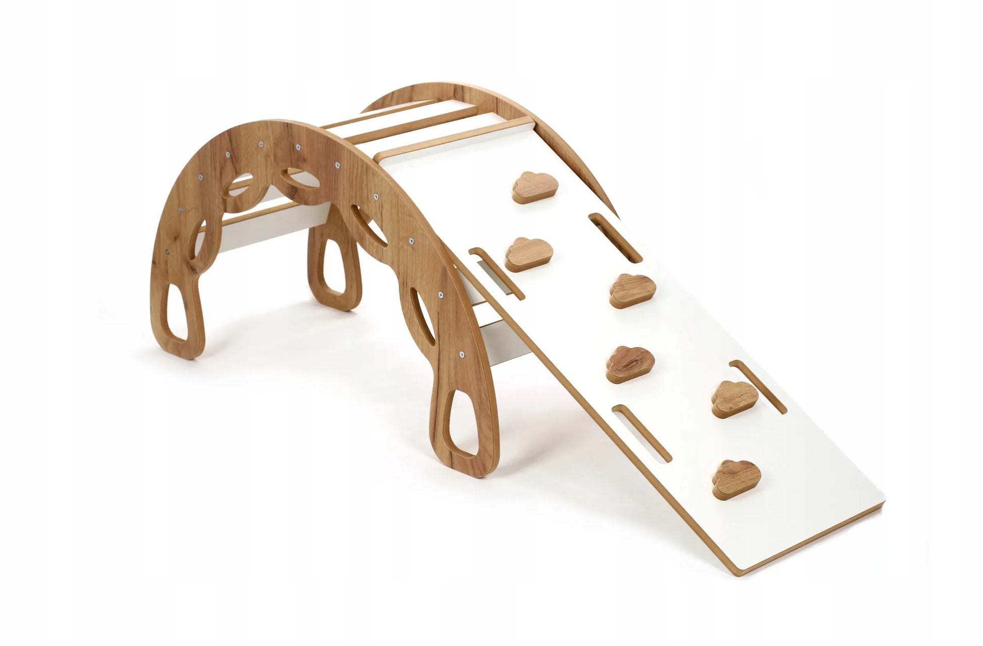 Montessori bujakas 3 viename su čiuožykla ir sienele Kids Helper BM-310, ąžuolo ir baltos spalvos