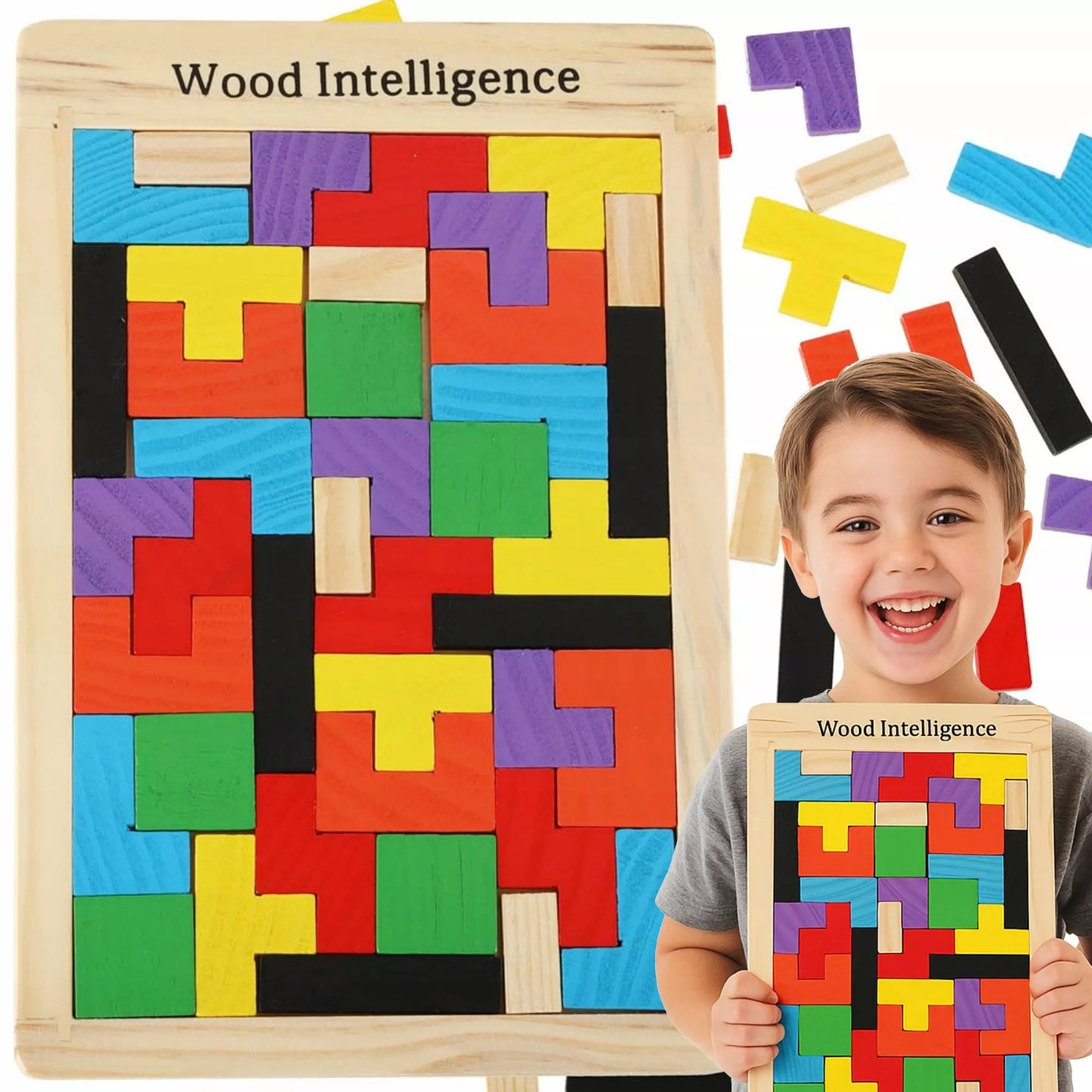 Montessori medinių kaladėlių dėlionė Tetris