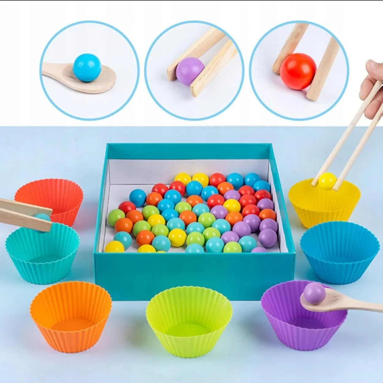 Montessori skaičiavimo ir aritmetikos mokymosi rinkinys vaikams su skaičiais ir rutuliukais