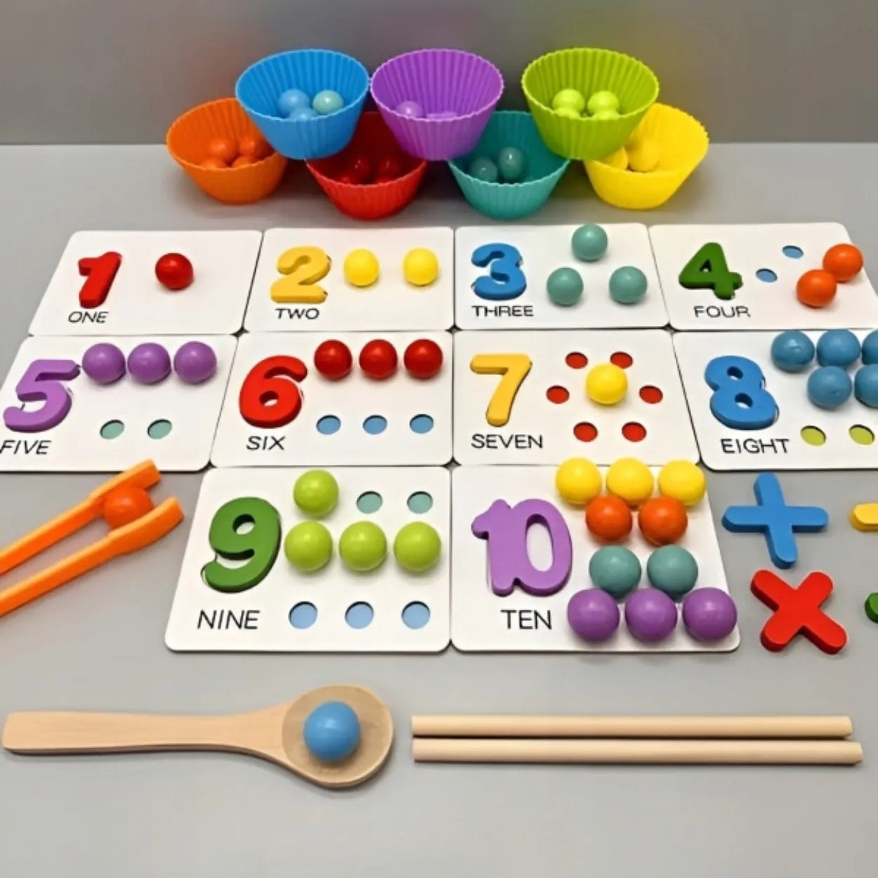 Montessori skaičiavimo ir aritmetikos mokymosi rinkinys vaikams su skaičiais ir rutuliukais