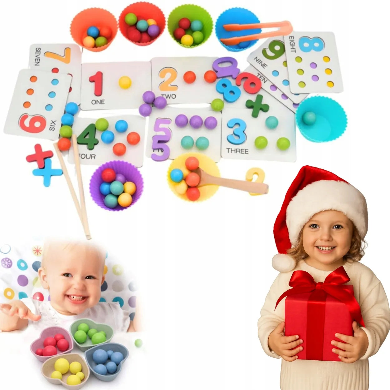 Montessori skaičiavimo ir aritmetikos mokymosi rinkinys vaikams su skaičiais ir rutuliukais