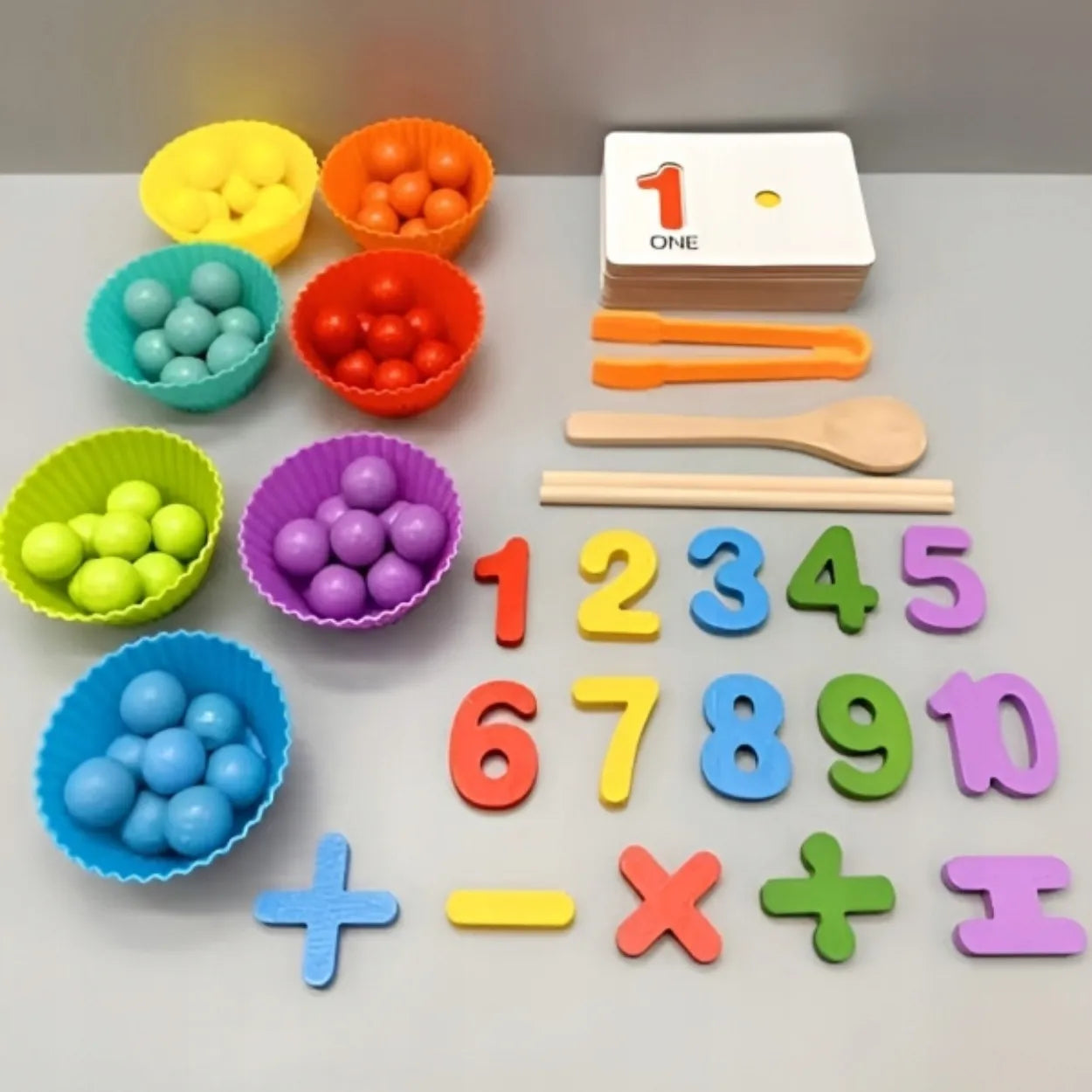 Montessori skaičiavimo ir aritmetikos mokymosi rinkinys vaikams su skaičiais ir rutuliukais