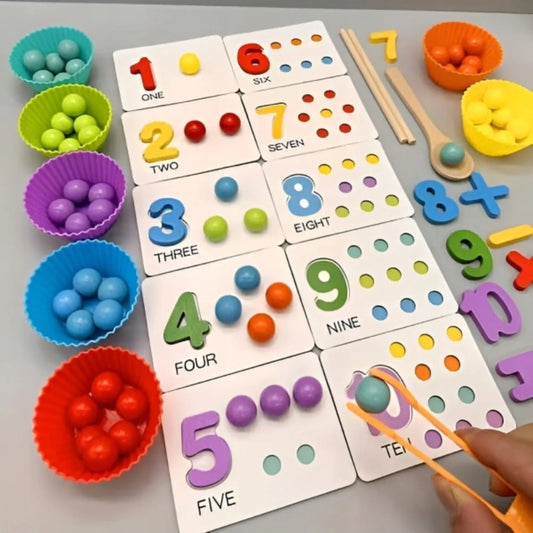 Montessori skaičiavimo ir aritmetikos mokymosi rinkinys vaikams su skaičiais ir rutuliukais