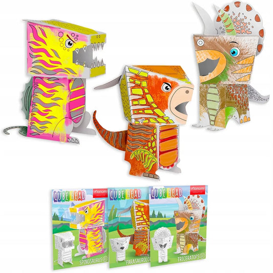 Monumi rinkinys Cube Head Dino – Triceratops, Parasaurolophus, Spinosaurus