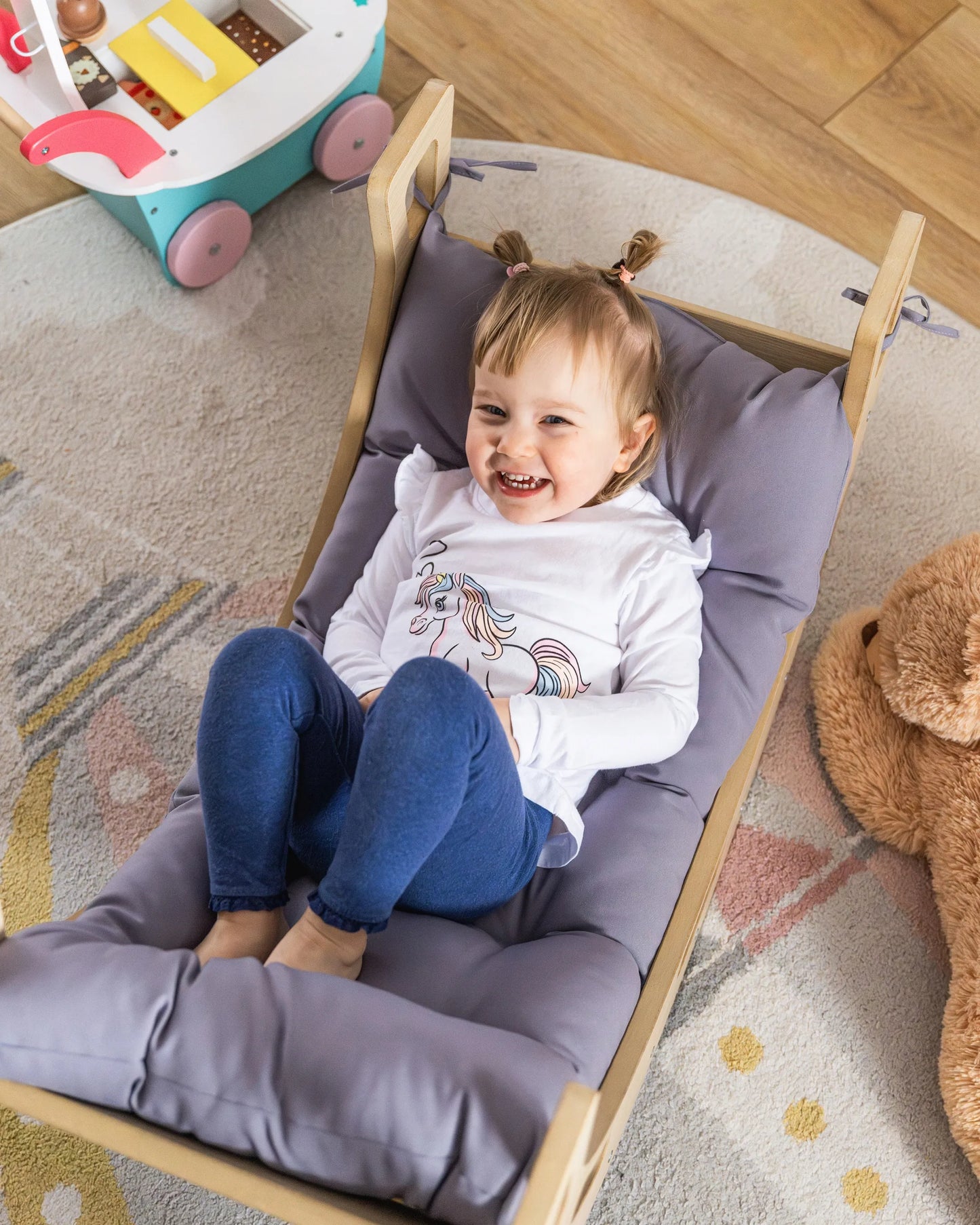 Obubu Montessori supynės ĄŽUOLO spalvos + čiuožykla su laipiojimo sienele + pagalvėlė