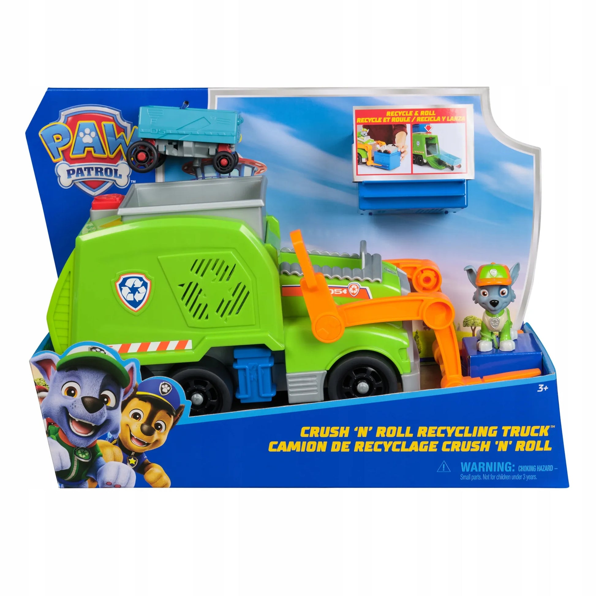 PAW Patrol transporto priemonė su figūrėle: Rocky rūšiavimo šiukšliavežė Crush N’ Roll