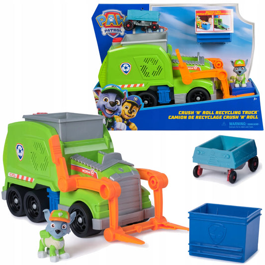 PAW Patrol transporto priemonė su figūrėle: Rocky rūšiavimo šiukšliavežė Crush N’ Roll