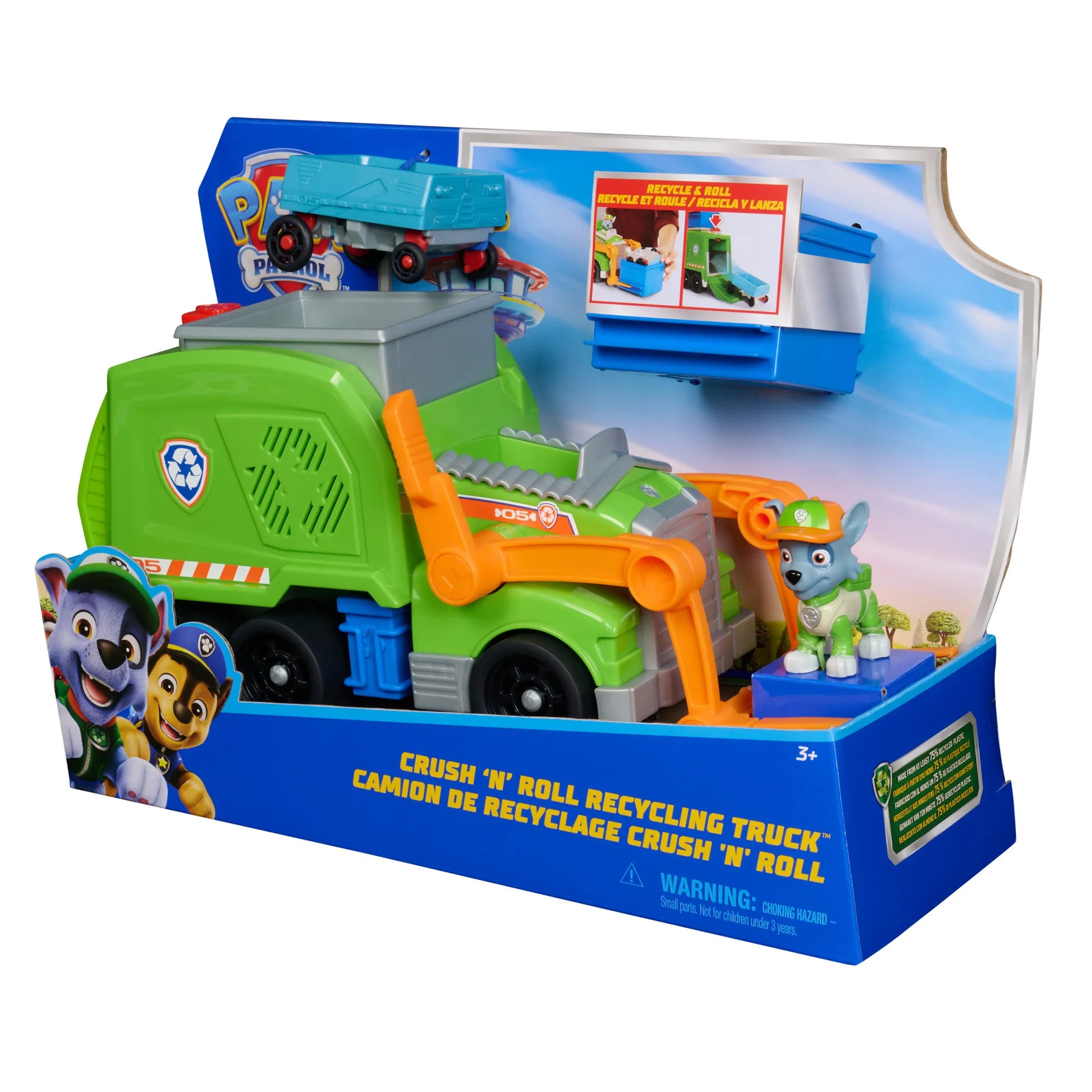 PAW Patrol transporto priemonė su figūrėle: Rocky rūšiavimo šiukšliavežė Crush N’ Roll