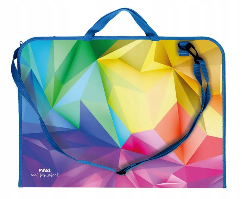 Plastikinis piešinių aplankas A3 su rankena ir dirželiu, geometric dizainas