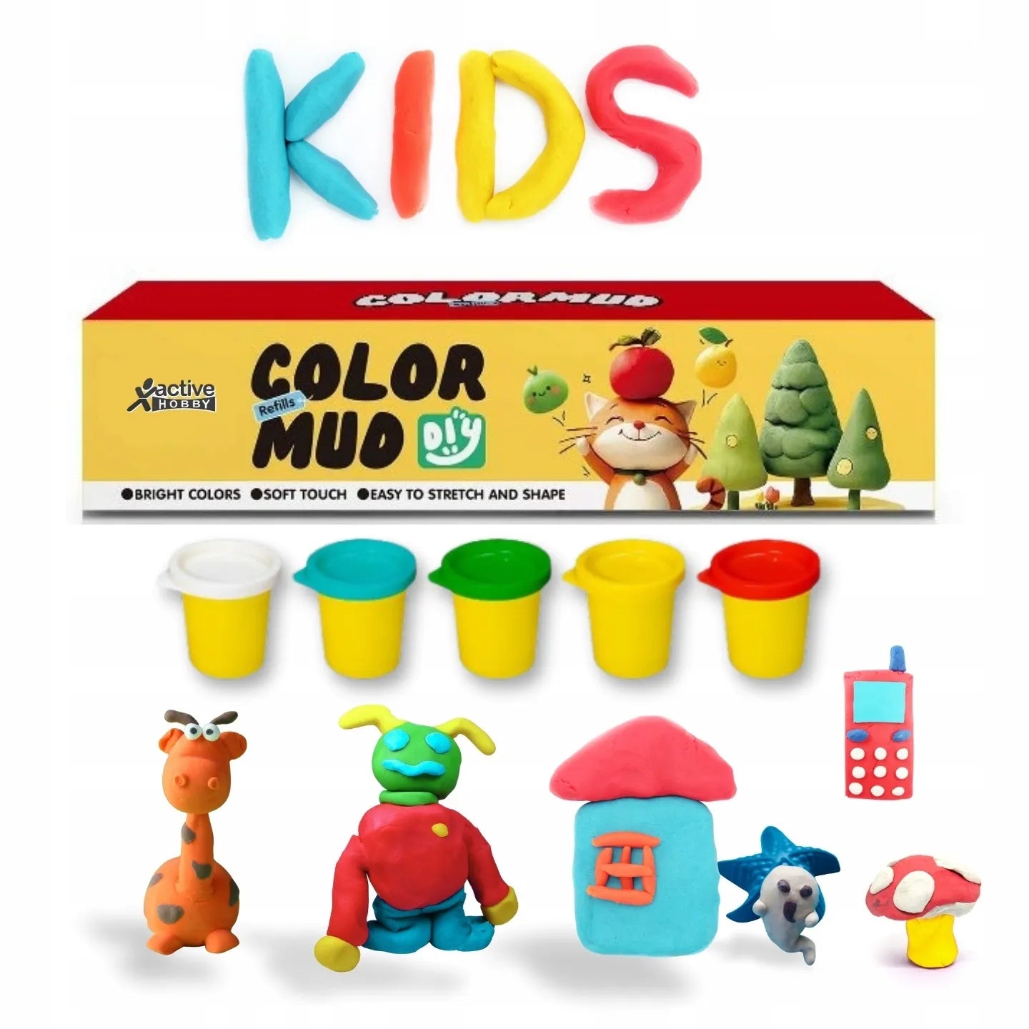 PLASTILINAS Rinkinys vaikams 5 indeliai pagrindinių spalvų