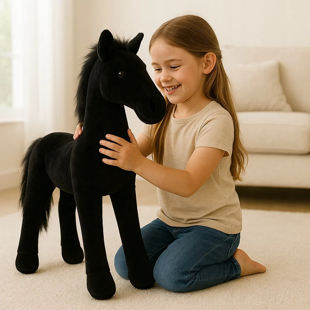 Pliušinis arkliukas HOBBY HORSE žaislas vaikams didelis juodas