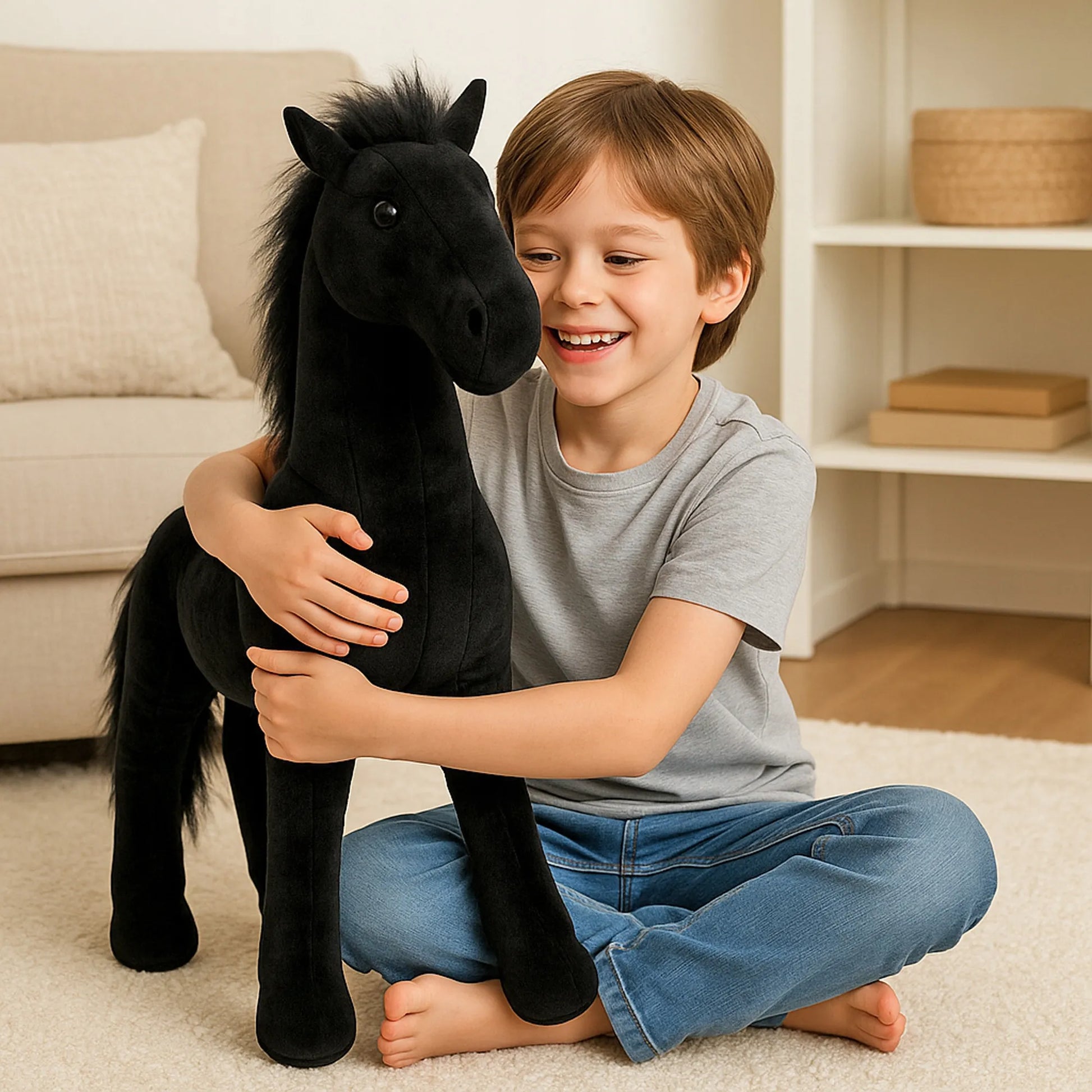 Pliušinis arkliukas HOBBY HORSE žaislas vaikams didelis juodas