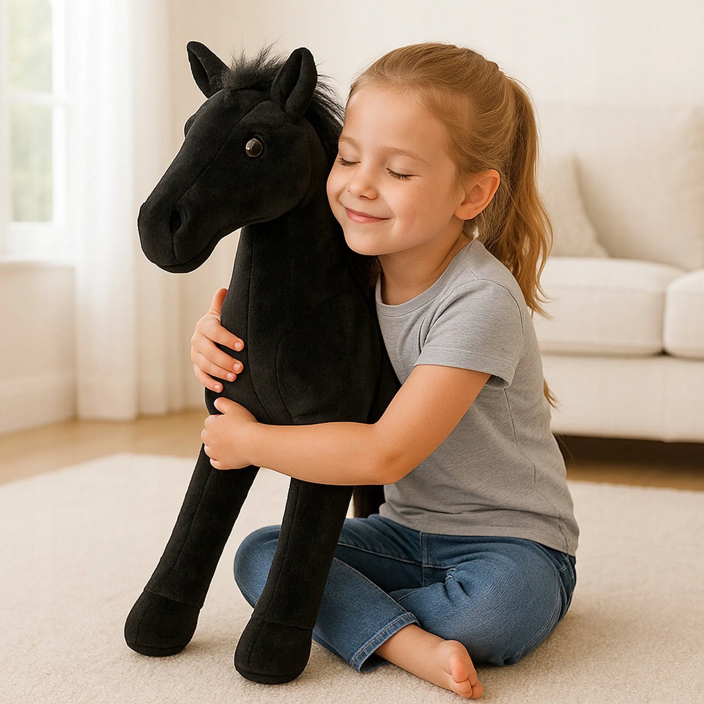 Pliušinis arkliukas HOBBY HORSE žaislas vaikams didelis juodas