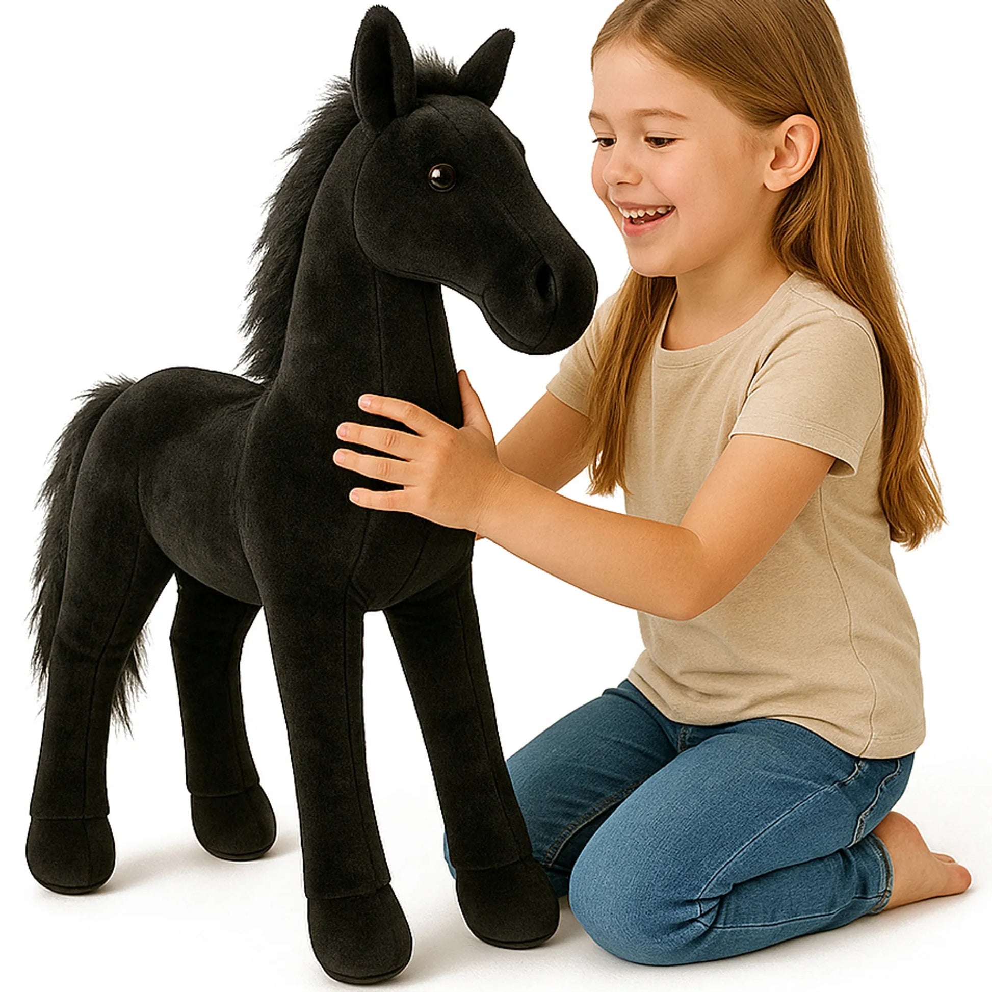 Pliušinis arkliukas HOBBY HORSE žaislas vaikams didelis juodas