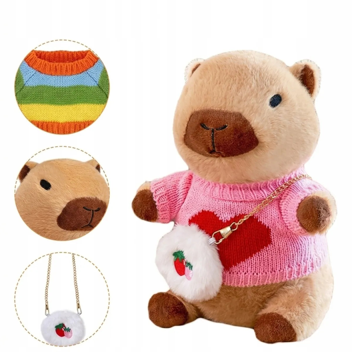 PLIUŠINIS KAPIBAROS ŽAISLAS SU STILINGAIS DRABUŽIAIS IR AKSESUARAIS, SPALVINGAS RINKINYS VAIKAMS, 25 CM