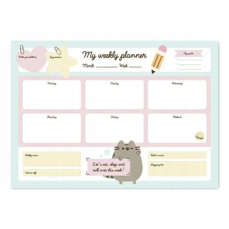 Pusheen savaitės darbo stalo planuoklis A3 [Foodie]