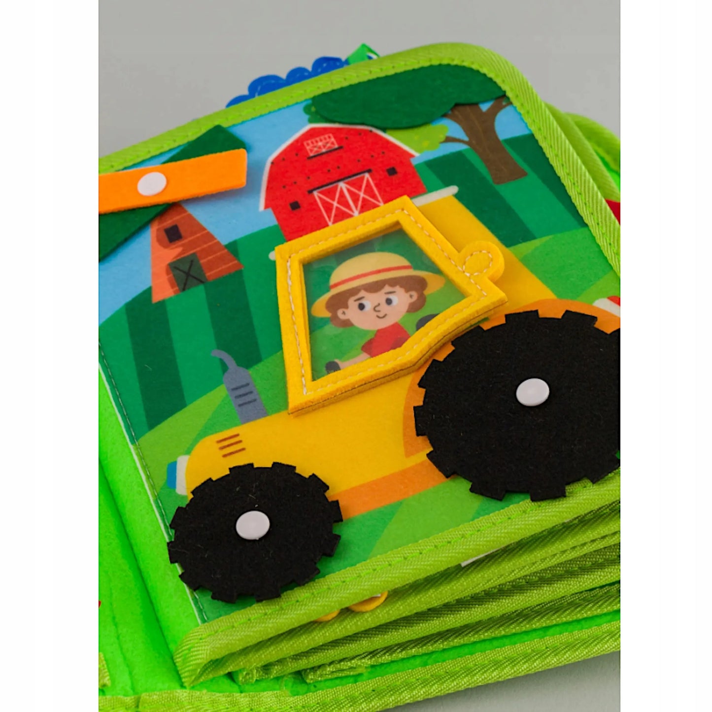 Sensorinė knygelė vaikams ūkis gyvūnėliai su velcro Montessori
