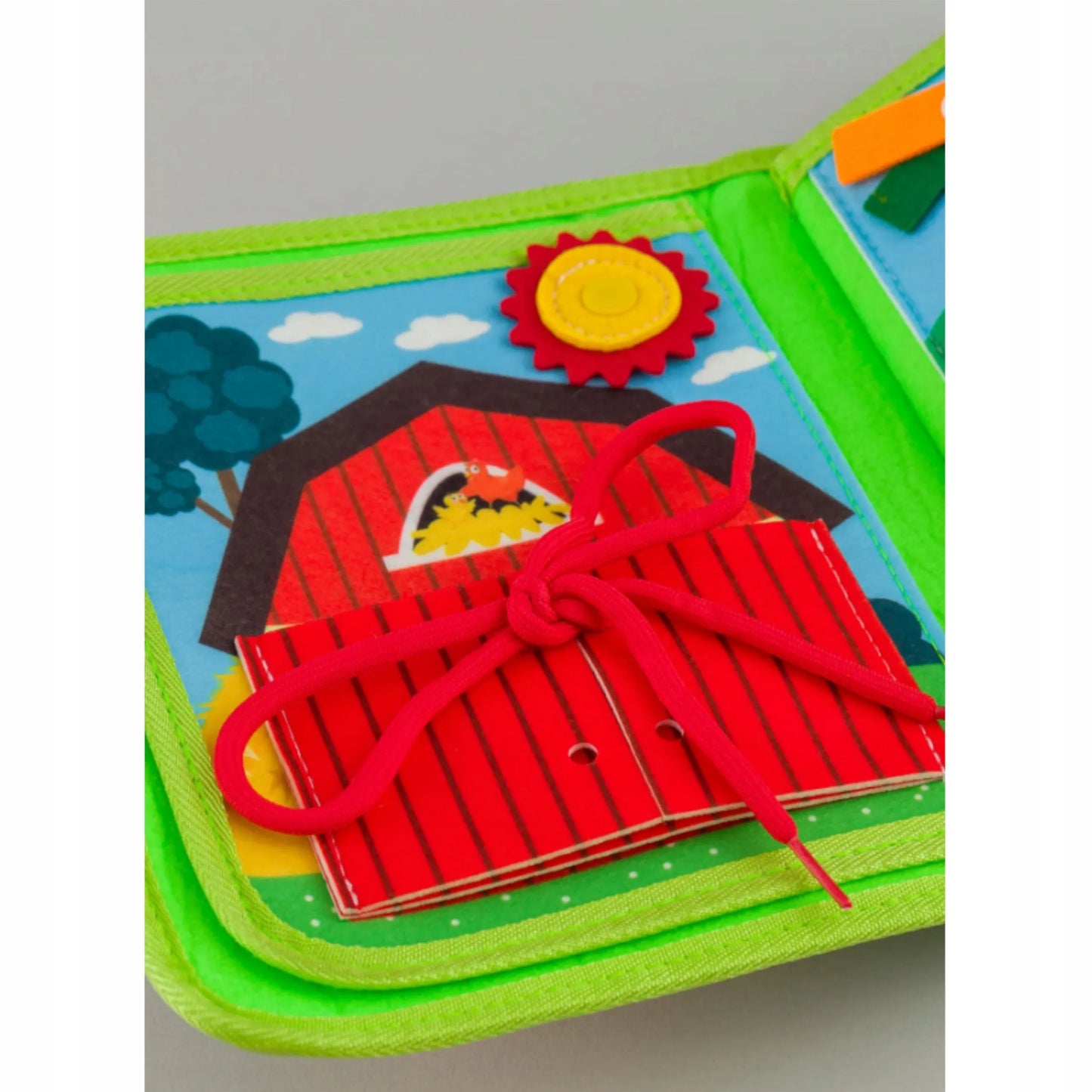Sensorinė knygelė vaikams ūkis gyvūnėliai su velcro Montessori