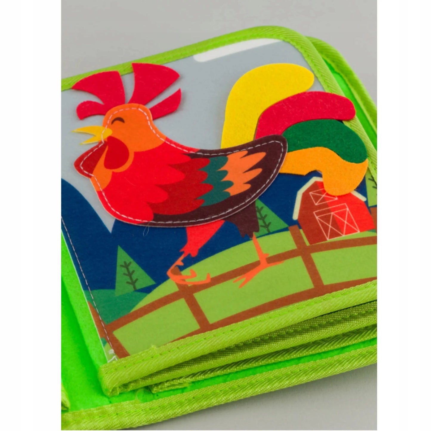 Sensorinė knygelė vaikams ūkis gyvūnėliai su velcro Montessori
