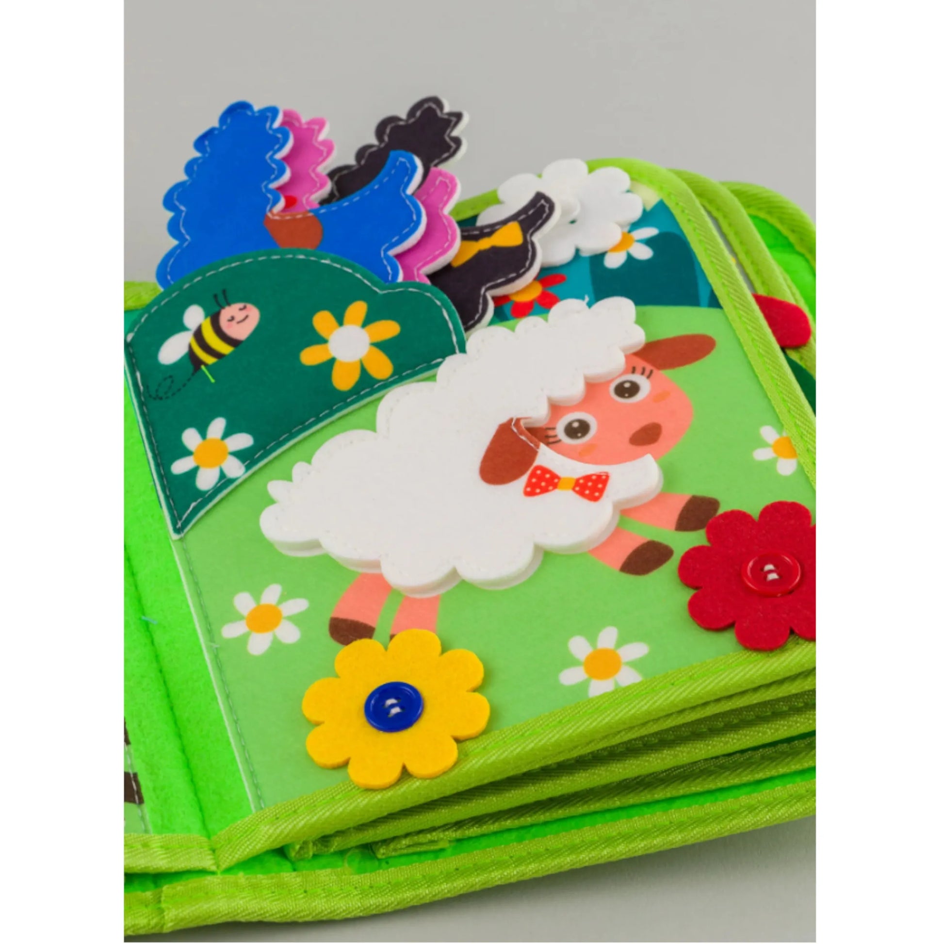 Sensorinė knygelė vaikams ūkis gyvūnėliai su velcro Montessori