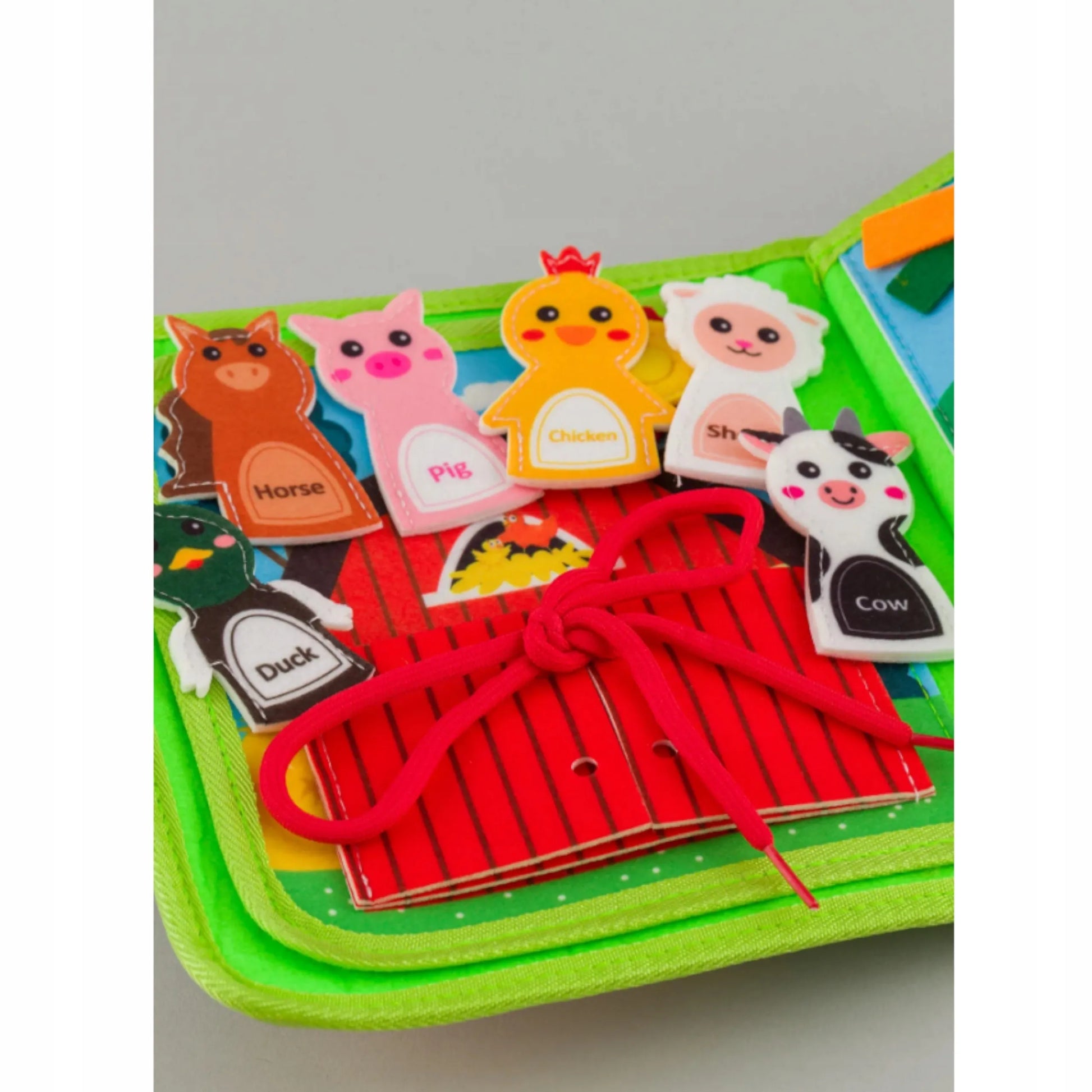 Sensorinė knygelė vaikams ūkis gyvūnėliai su velcro Montessori