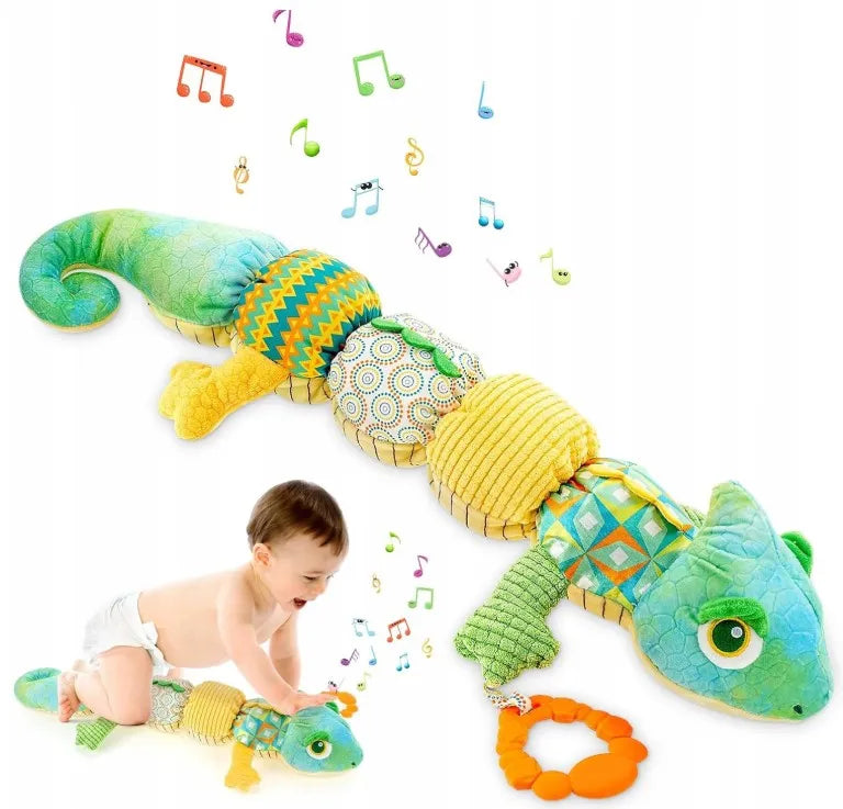 Sensorinis žaislas kūdikiams pliušinis chameleonas muzikinis 0-1 metai