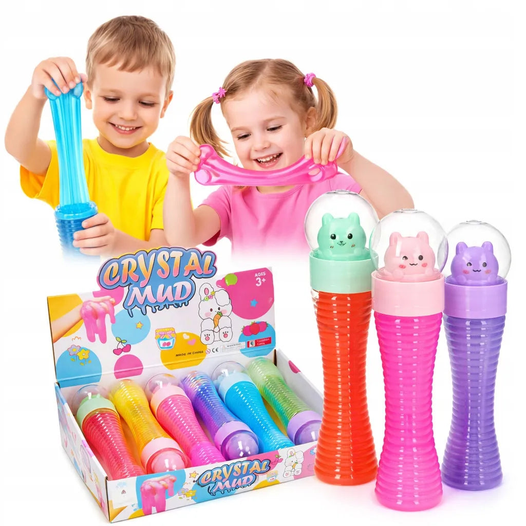 Skaidrus „Slime Crystal Mud“ gleivės su blizgučiais, meškiuko formos, 6 vnt. rinkinys