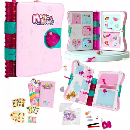 Slaptas magiškas dienoraštis su spyna ir kūrybiškais priedais bei papuošalais