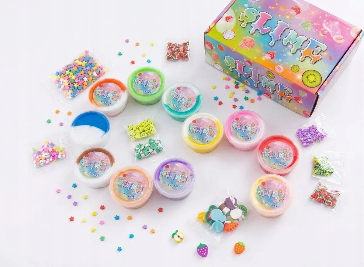 SPALVOTAS GLEIVIŲ SLIME RINKINYS, 12 VNT. VAIKŲ ŽAIDIMAMS