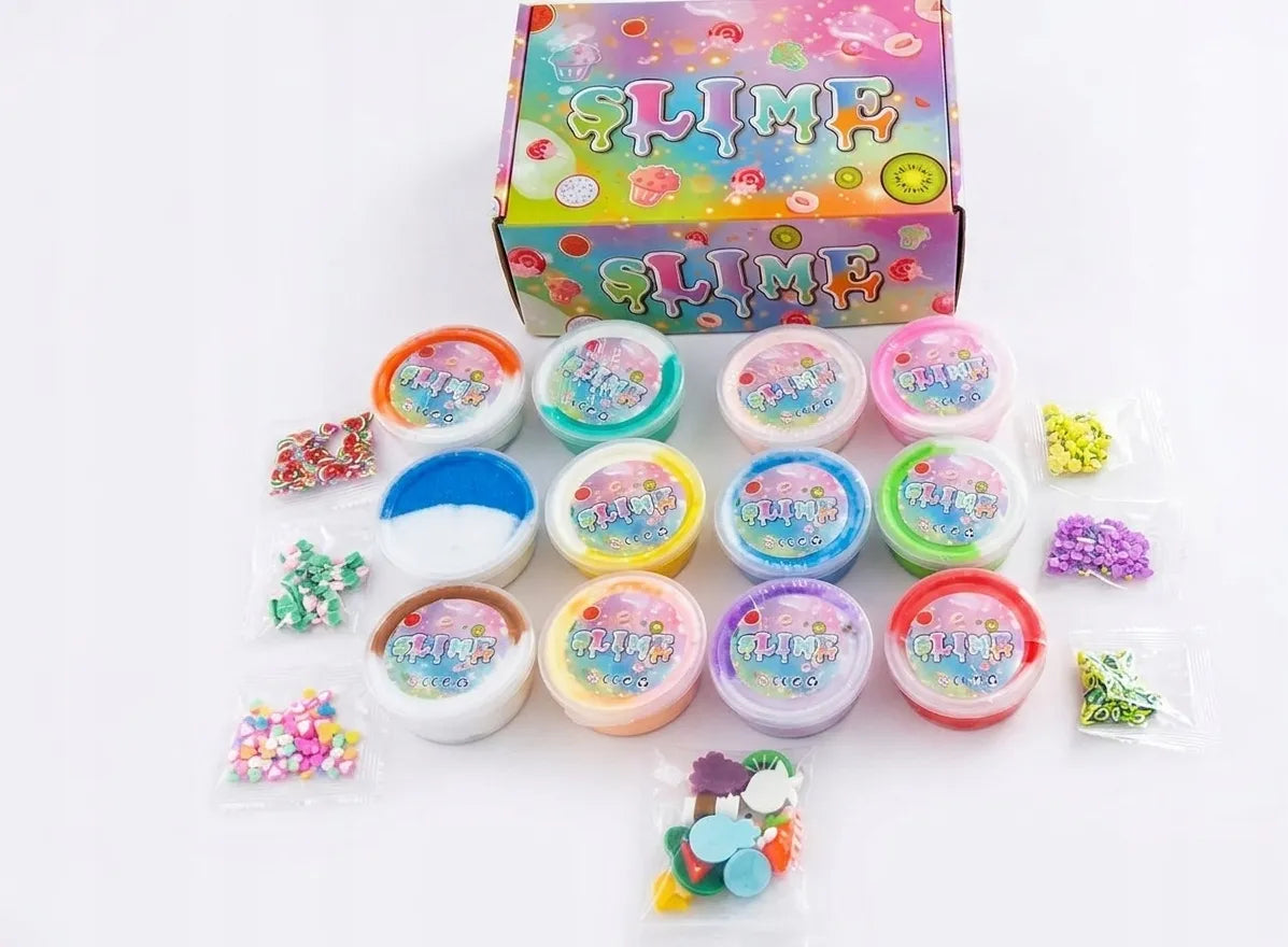 SPALVOTAS GLEIVIŲ SLIME RINKINYS, 12 VNT. VAIKŲ ŽAIDIMAMS
