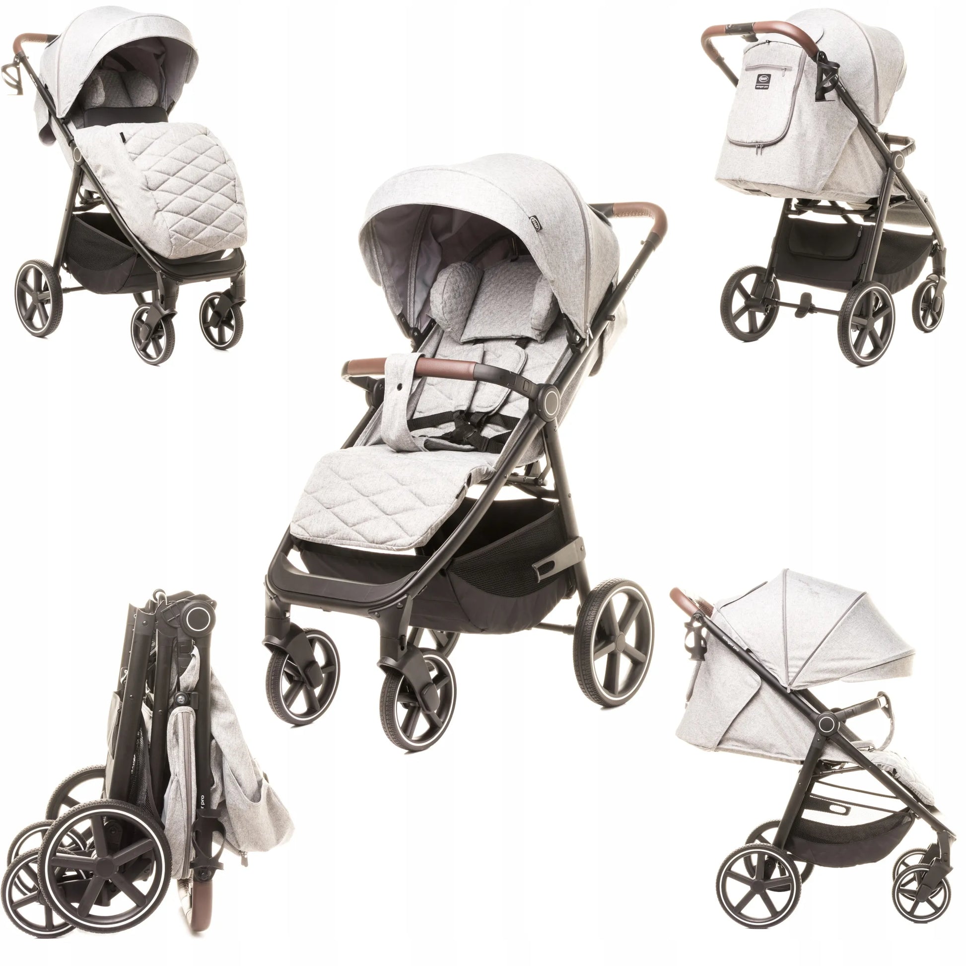 Sportinis vežimėlis 4Baby Stinger PRO Light Grey, geliniai ratai, aliuminis rėmas, iki 22 kg