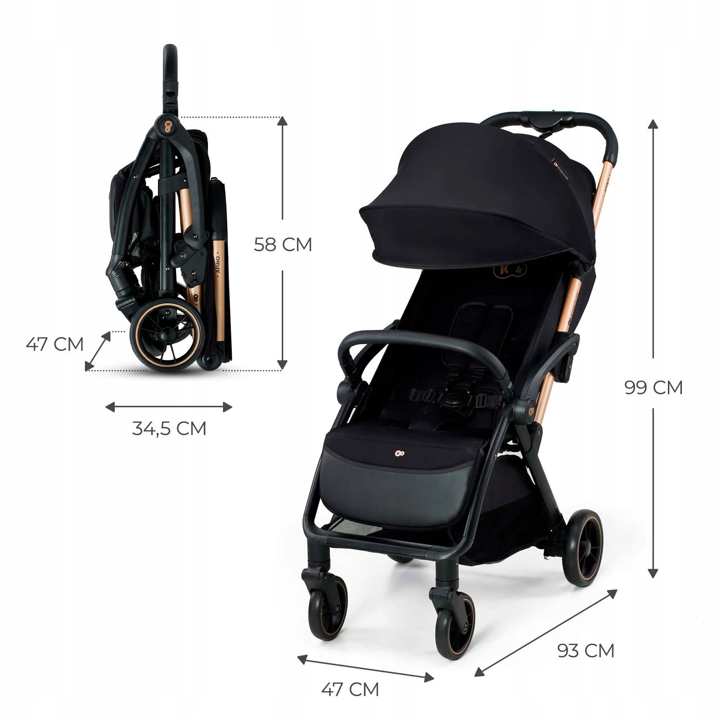 Sportinis vežimėlis Kinderkraft APINO 0-22 kg Lengvas sulankstomas Juodas