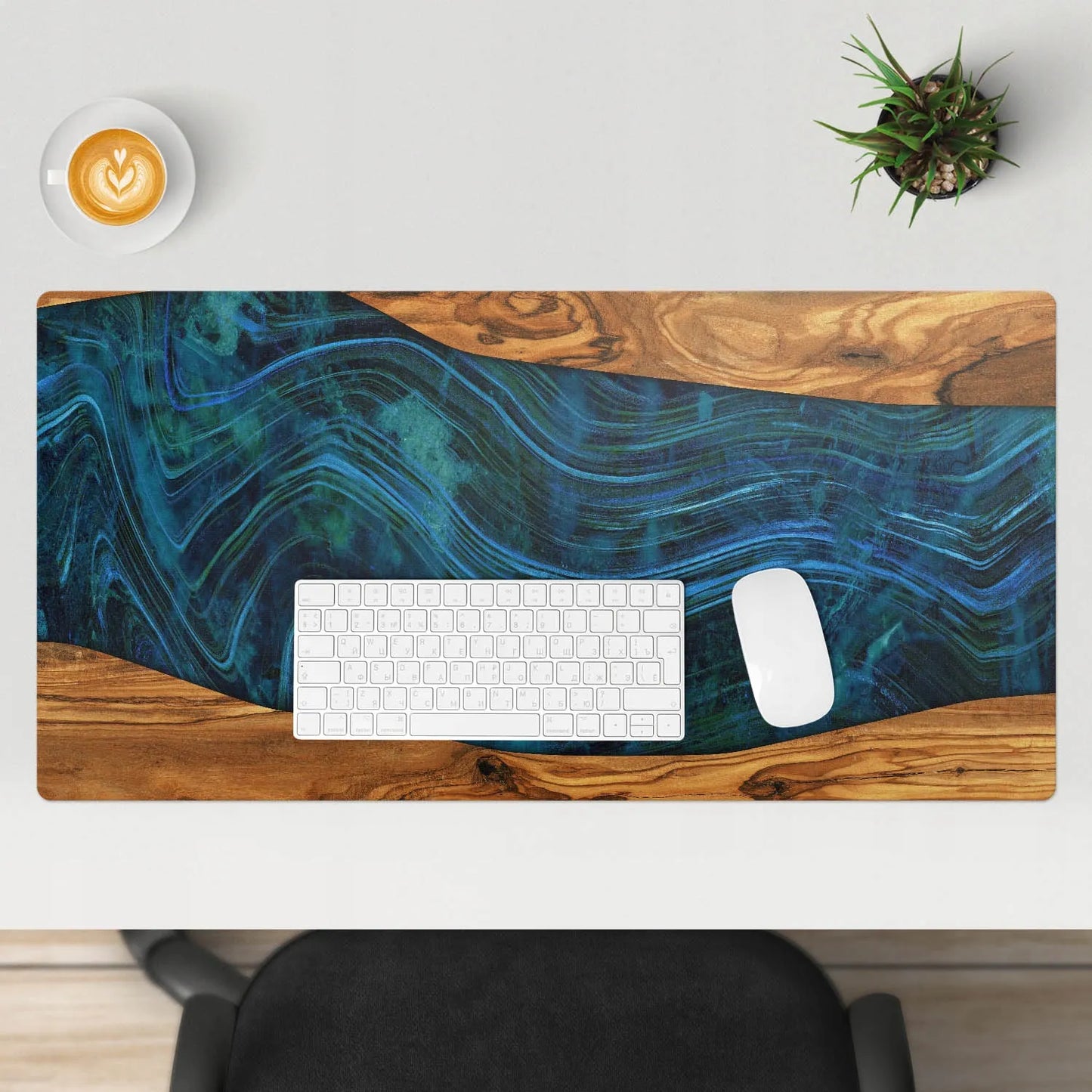 Stalinis pelės, klaviatūros ir nešiojamojo kompiuterio kilimėlis Medis ir bangos 90x45 cm