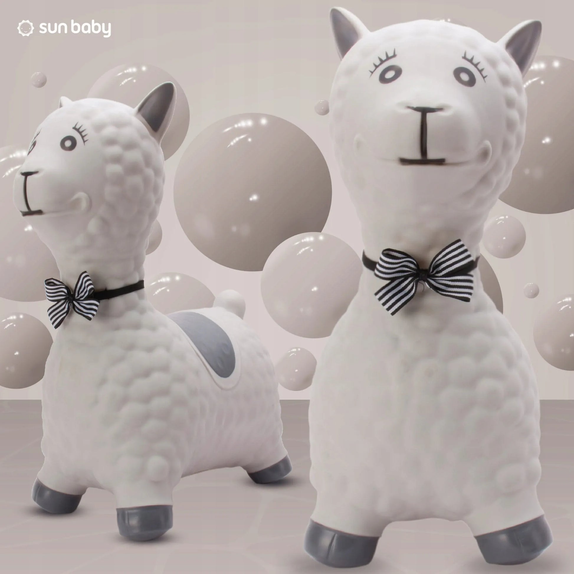 Sun Baby guminis šokliukas vaikams su pompa, alpakos dizainas, pilkas