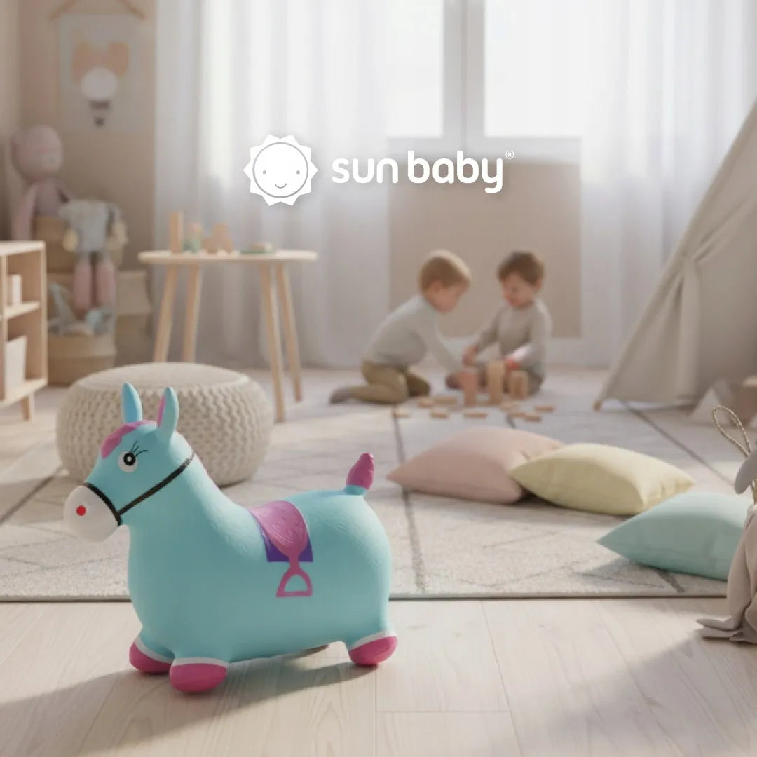 Sun Baby guminis šokliukas vaikams su pompa, arkliukas, rožinis