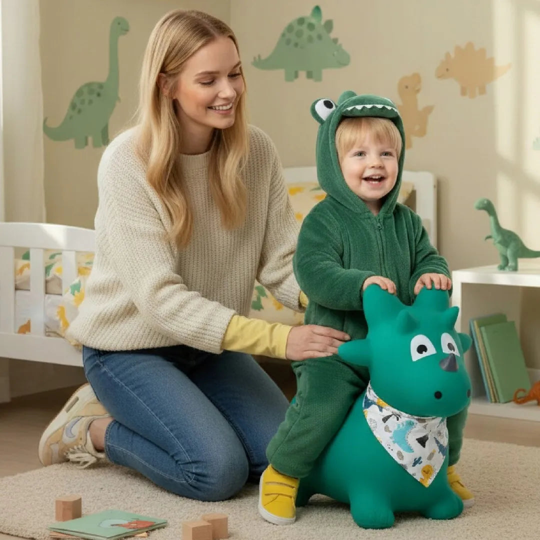 Sun Baby guminis šokliukas vaikams su pompa DINO žalias