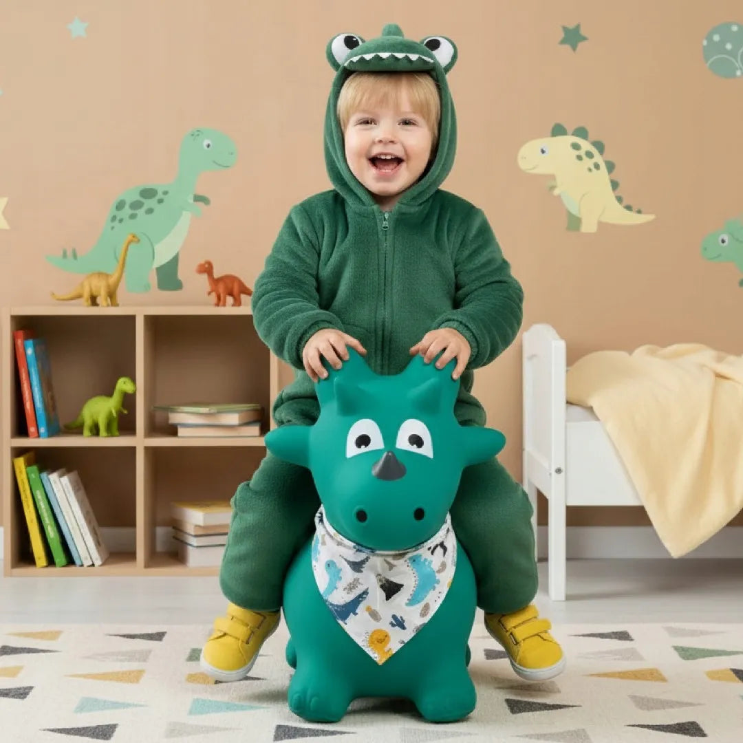Sun Baby guminis šokliukas vaikams su pompa DINO žalias