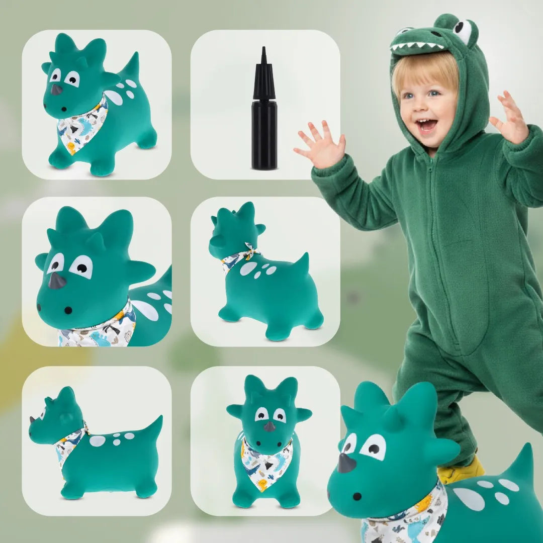 Sun Baby guminis šokliukas vaikams su pompa DINO žalias