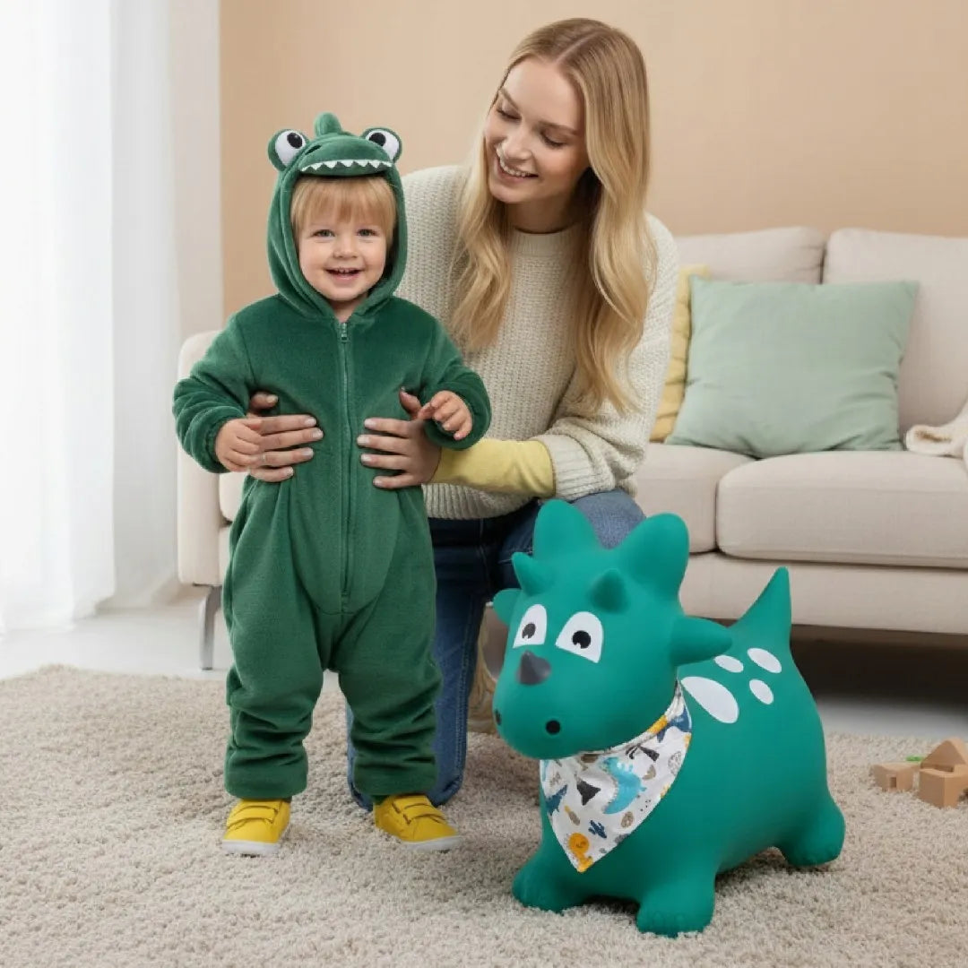 Sun Baby guminis šokliukas vaikams su pompa DINO žalias