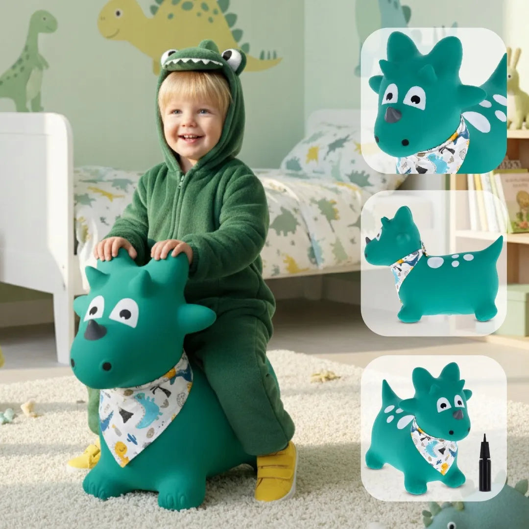 Sun Baby guminis šokliukas vaikams su pompa DINO žalias