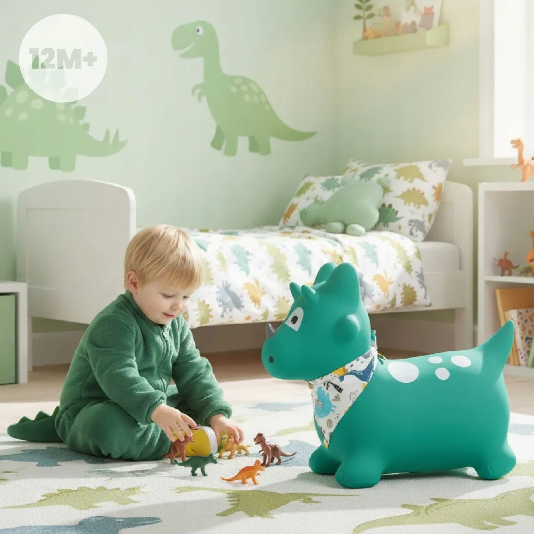 Sun Baby guminis šokliukas vaikams su pompa DINO žalias