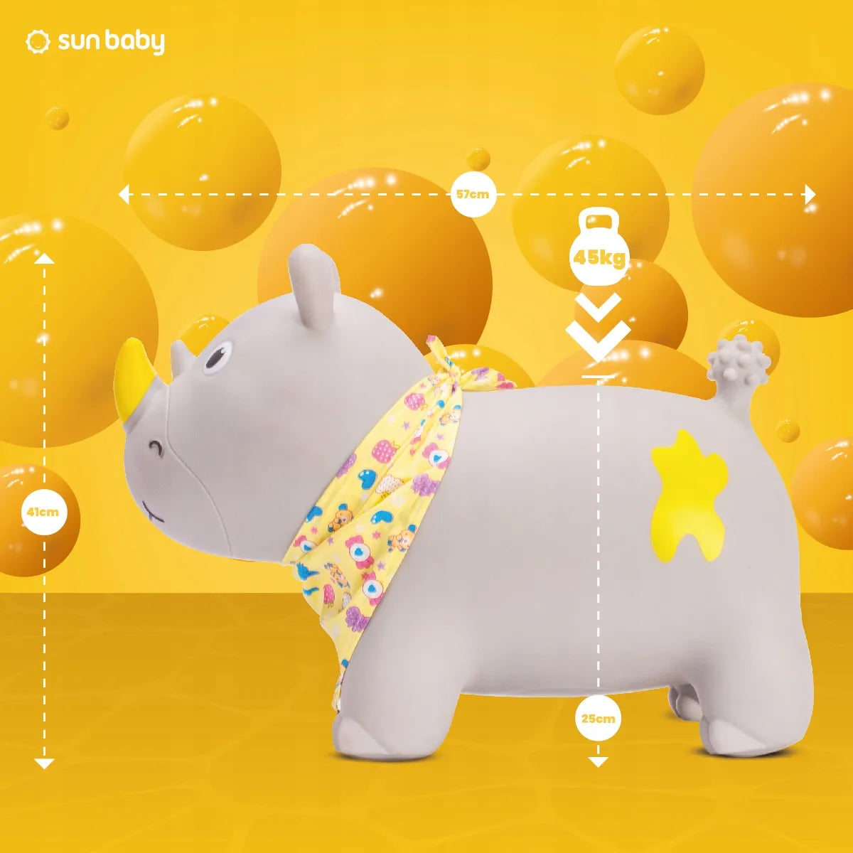 Sun Baby guminis šokliukas vaikams su pompa ir bandana, RAGANOSIS, pilkas