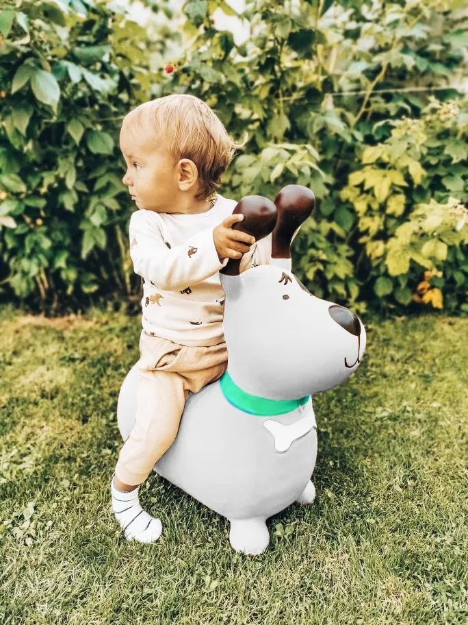 Sun Baby guminis šokliukas vaikams su pompa Reksio, baltas
