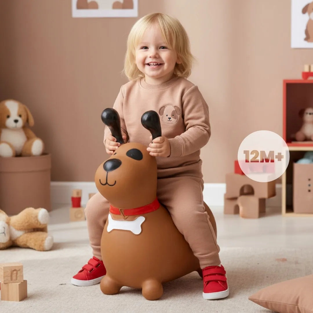 Sun Baby guminis šokliukas vaikams su pompa, Reksio, rudas