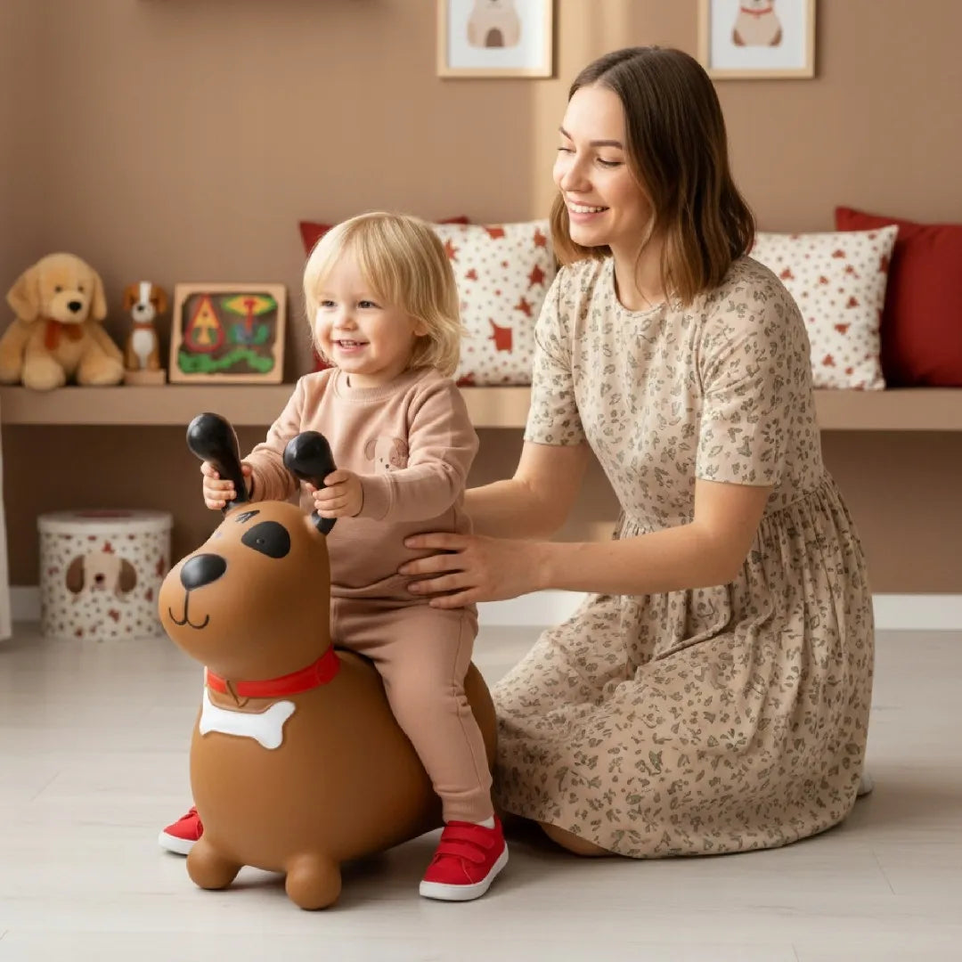 Sun Baby guminis šokliukas vaikams su pompa, Reksio, rudas