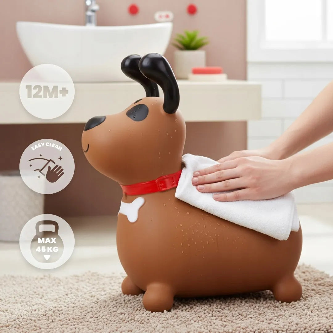 Sun Baby guminis šokliukas vaikams su pompa, Reksio, rudas