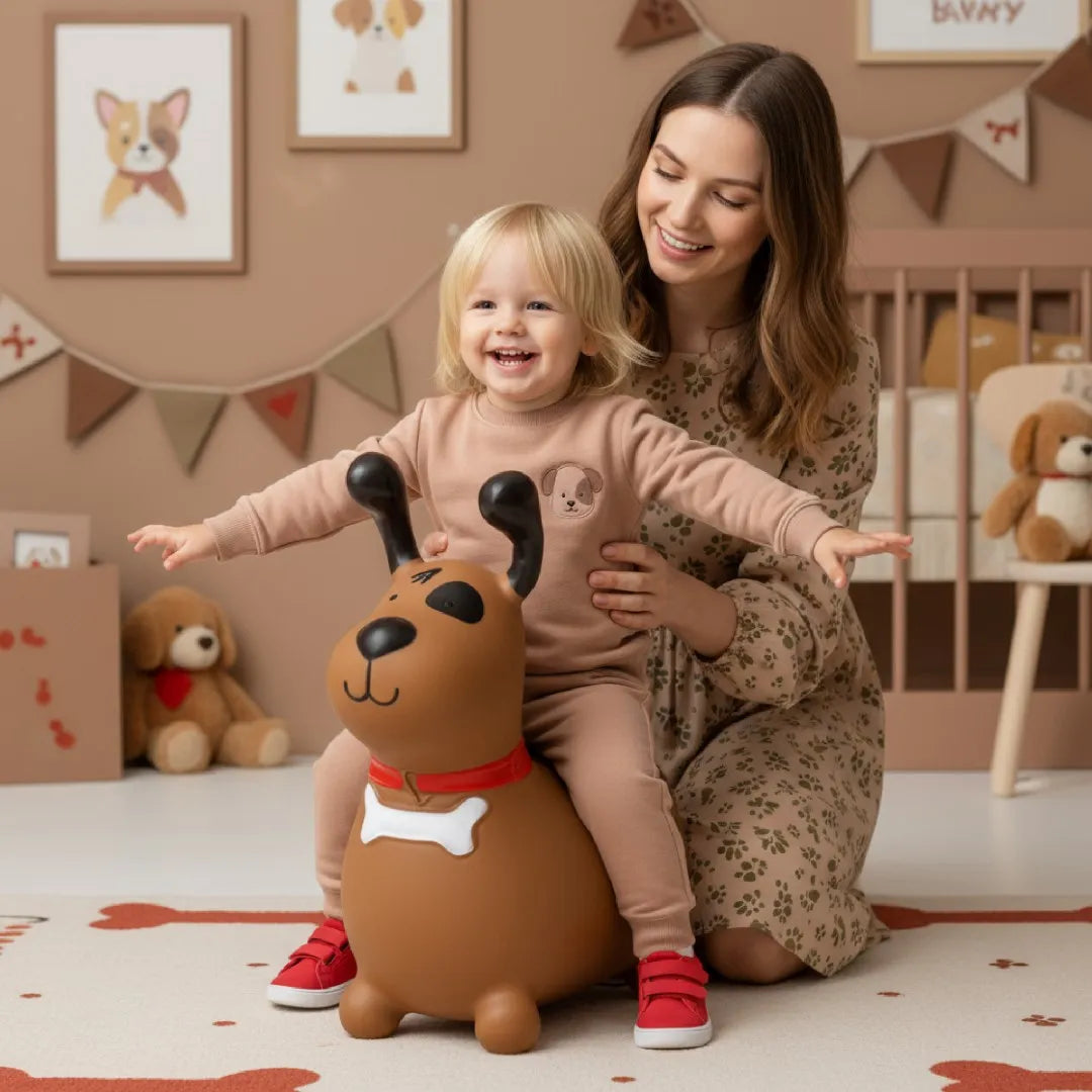 Sun Baby guminis šokliukas vaikams su pompa, Reksio, rudas