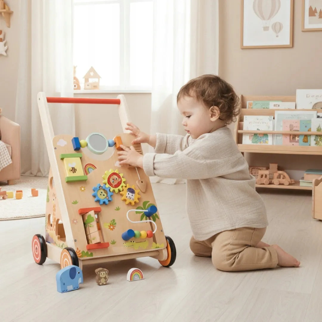 Sun Baby medinė vaikštynė 2in1 interaktyvi XXL